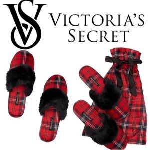 NEW Victoria’s Secret Signature Satin Slipper Plaid Red